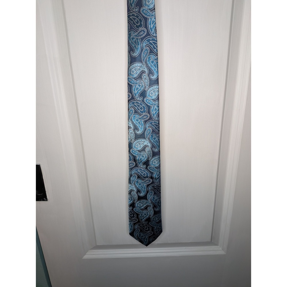 Pierre Cardin Mens Navy Blue Teal Paisley Hand Made Polyester Necktie RN 20485